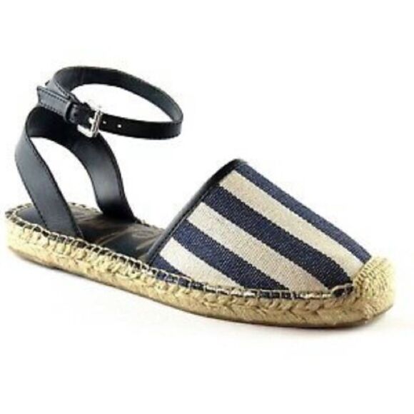 SAM EDELMAN VIVIAN ANKLE STRAP ESPADRILLE NAVY & WHITE STRIPE - Picture 1 of 9